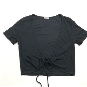 Brandy Melville John Galt Crop Wrap Top Black